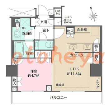 防音室のある楽器可 賃貸物件 1 LDK 28万円の図面１