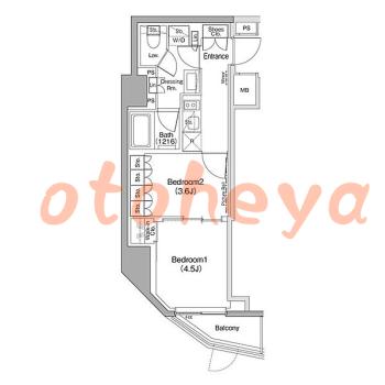 楽器可の賃貸物件 2 K 14.7万円の図面１