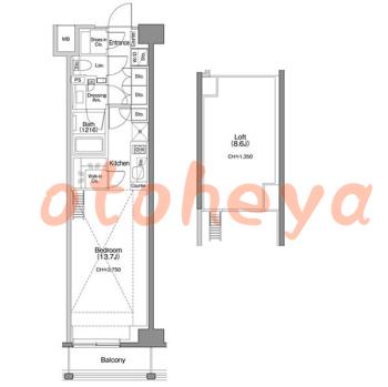 楽器可の賃貸物件 1 R 22.4万円の図面１