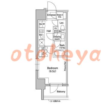 楽器可の賃貸物件 1 K 12.6万円の図面１