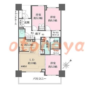 楽器可の賃貸物件 3 LDK 27.5万円の図面１