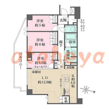 楽器可の賃貸物件 3 LDK 30万円の図面１