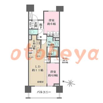 防音室のある楽器可 賃貸物件 2 LDK 15万円の図面１