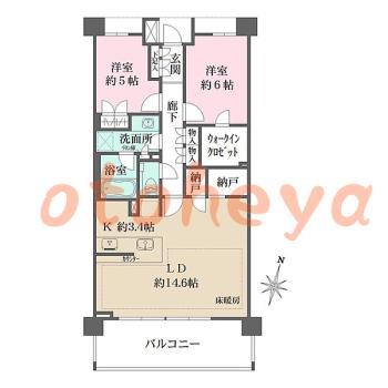 楽器可の賃貸物件 2 LDK 27万円の図面１