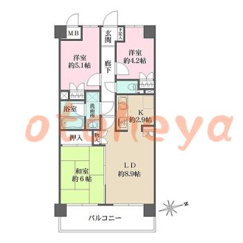 楽器可の賃貸物件 3 LDK 17.2万円の図面１