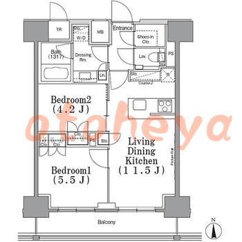 楽器可の賃貸物件 2 LDK 28万円の図面１