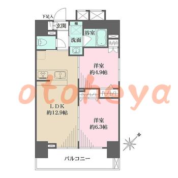防音室のある楽器可 賃貸物件 2 LDK 20.8万円の図面１