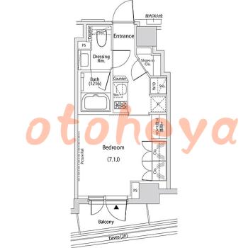 楽器可の賃貸物件 1 K 12.9万円の図面１