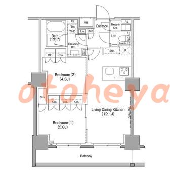 楽器可の賃貸物件 2 LDK 25万円の図面１