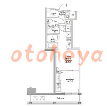 楽器可の賃貸物件 1 LDK 21.4万円の図面１