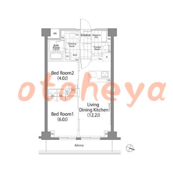 防音室のある楽器可 賃貸物件 2 LDK 23万円の図面１
