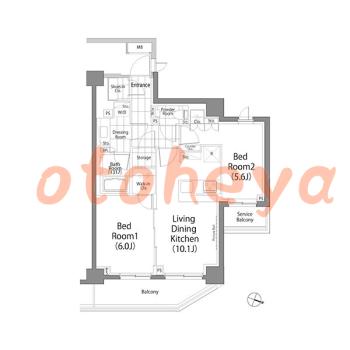 防音室のある楽器可 賃貸物件 2 LDK 23.3万円の図面１