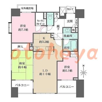 防音室のある楽器可 賃貸物件 3 LDK 20万円の図面１