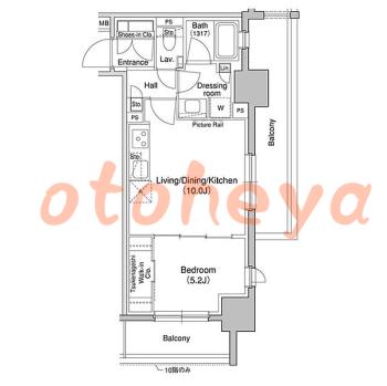 楽器可の賃貸物件 1 LDK 21.4万円の図面１