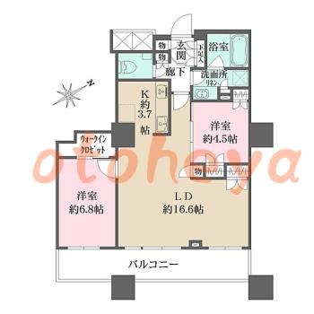 防音室のある楽器可 賃貸物件 2 LDK 39万円の図面１