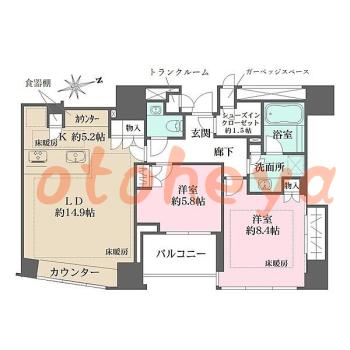 楽器可の賃貸物件 2 LDK 71万円の図面１