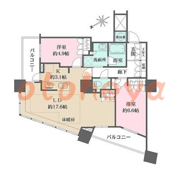 防音室のある楽器可 賃貸物件 2 LDK 40万円の図面１