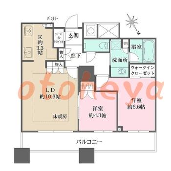 防音室のある楽器可 賃貸物件 2 LDK 34万円の図面１