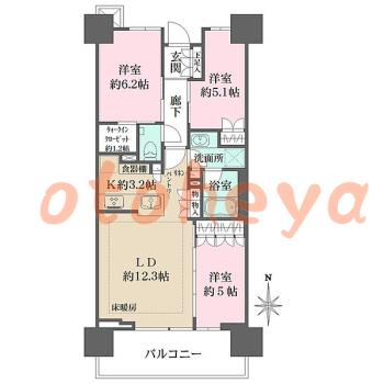 グランドピアノ可の賃貸物件 3 LDK 22.5万円の図面１