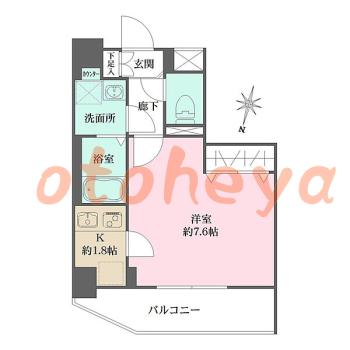 楽器可の賃貸物件 1 K 10.3万円の図面１