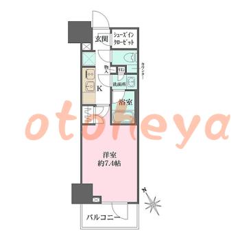 楽器可の賃貸物件 1 K 13.3万円の図面１