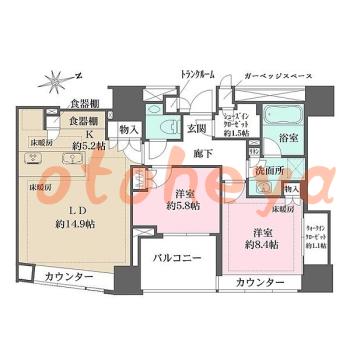 楽器可の賃貸物件 2 LDK 78万円の図面１