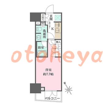 楽器可の賃貸物件 1 K 13.5万円の図面１
