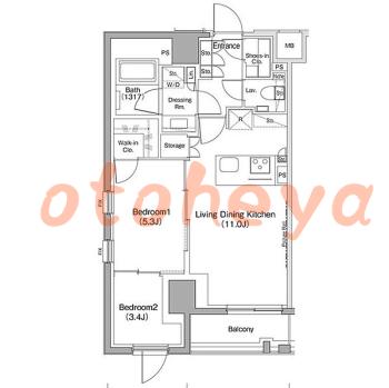 防音室のある楽器可 賃貸物件 2 LDK 22万円の図面１