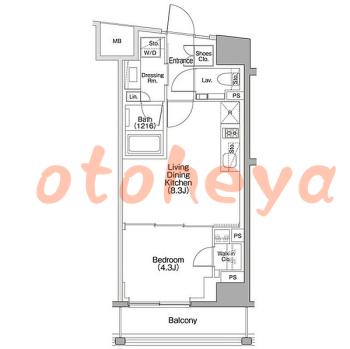 楽器可の賃貸物件 1 LDK 21.6万円の図面１