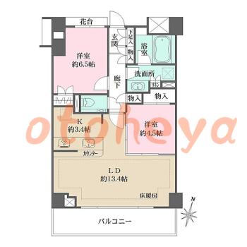 楽器可の賃貸物件 2 LDK 19.5万円の図面１