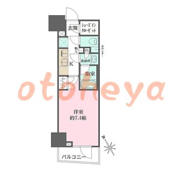 楽器可の賃貸物件 1 K 14万円の図面１