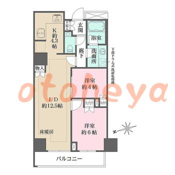 防音室のある楽器可 賃貸物件 2 LDK 28万円の図面１