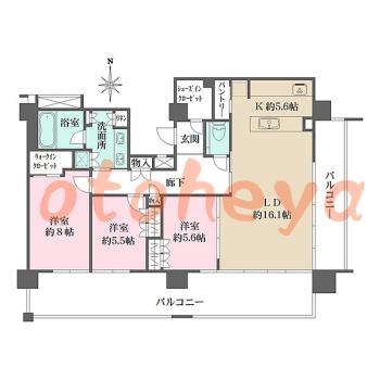 防音室のある楽器可 賃貸物件 3 LDK 60万円の図面１