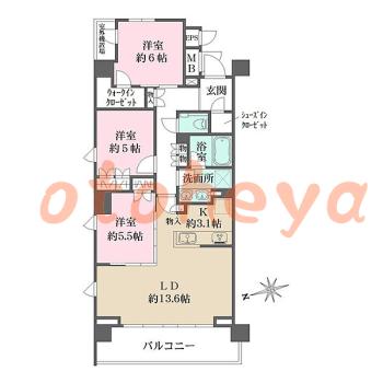 防音室のある楽器可 賃貸物件 3 LDK 35.7万円の図面１