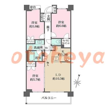 物件 3 LDK 27.6万円の図面１
