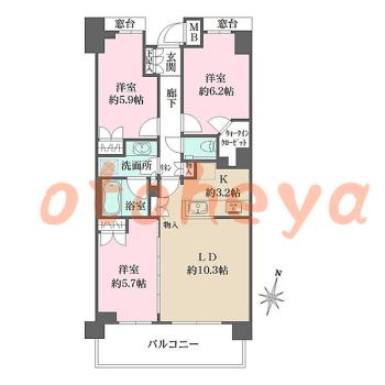 物件 3 LDK 26.8万円の図面１