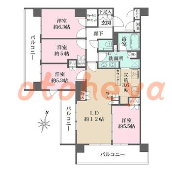 楽器可の賃貸物件 4 LDK 37.4万円の図面１