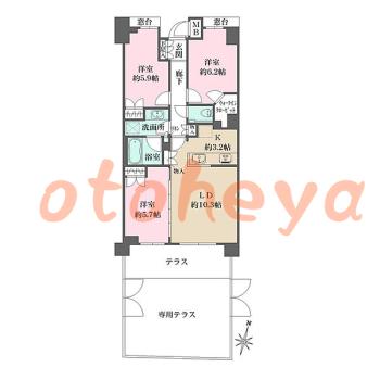 物件 3 LDK 27.3万円の図面１