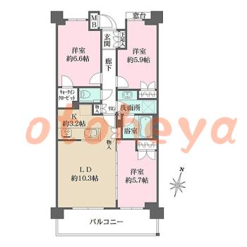 物件 3 LDK 26.8万円の図面１