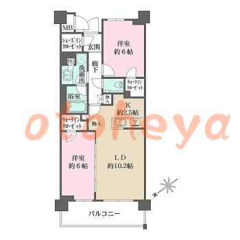 物件 2 LDK 25.4万円の図面１