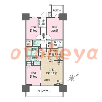 グランドピアノ可の賃貸物件 3 LDK 25.5万円の図面１