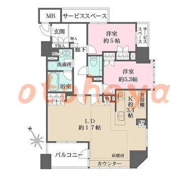 楽器可の賃貸物件 2 LDK 35万円の図面１