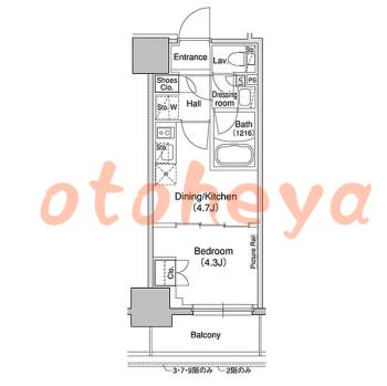 楽器可の賃貸物件 1 DK 13.5万円の図面１