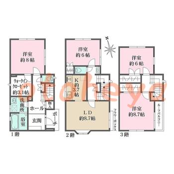 防音室のある楽器可 賃貸物件 4 LDK 38.7万円の図面１