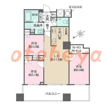 防音室のある楽器可 賃貸物件 3 LDK 43万円の図面１