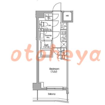 防音室のある楽器可 賃貸物件 1 K 12万円の図面１