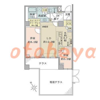 防音室のある楽器可 賃貸物件 2 LDK 42万円の図面１