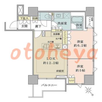 防音室のある楽器可 賃貸物件 2 LDK 37万円の図面１