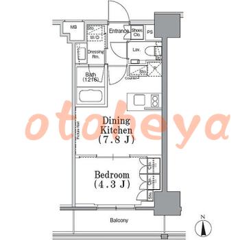 楽器可の賃貸物件 1 DK 16.8万円の図面１