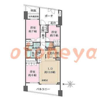 楽器可の賃貸物件 3 LDK 26万円の図面１